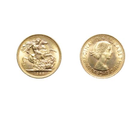 Elizabeth I, 1967 Sovereign. Obv: Second portrait of Queen Elizabeth II right. Rev: St. George slaying dragon, 1967 in exergu