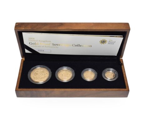 Elizabeth II, 4-Coin Gold Proof Sovereign Collection 2008 comprising: £5, double sovereign, sovereign &amp; half sovereign, t