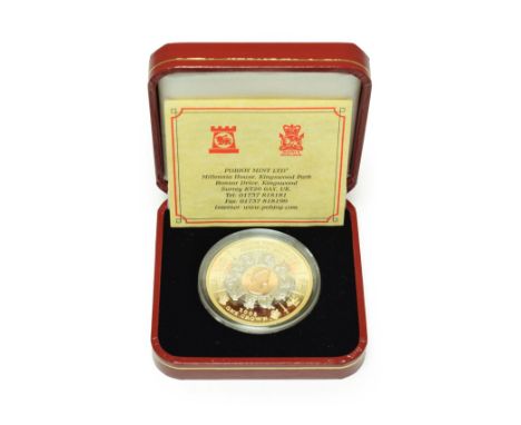 Isle of Man, Proof Tri-Gold Crown 2002, struck by the Pobjoy Mint to commemorate the Queen's Golden Jubilee; the crown consis