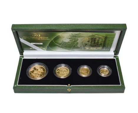 Elizabeth II, 4-Coin Gold Proof Sovereign Collection 2003 comprising: £5, double sovereign, sovereign &amp; half sovereign, t