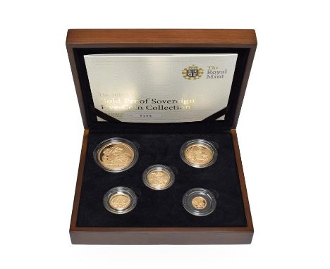 Elizabeth II, 5-Coin Gold Proof Sovereign Collection 2010 comprising: £5, double sovereign, sovereign, half sovereign &amp; q