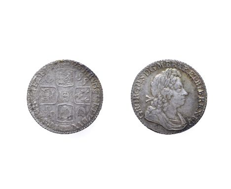 George I, 1723 Shilling. Obv: First laureate and draped bust right. Rev: Cruciform shields, SSC in angles. S. 3647. Very Fine