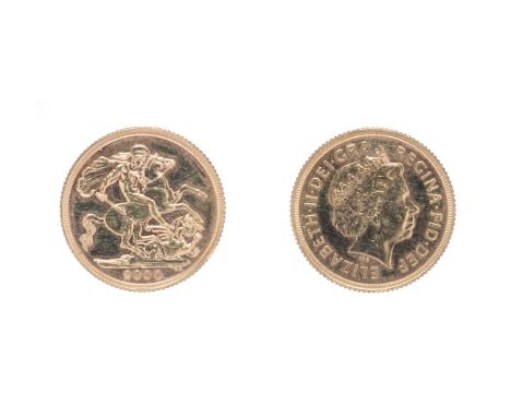 Elizabeth II, 2000 Sovereign. Obv: Fourth portrait right. Rev: St. George and the dragon, 2000 in exergue. Brilliant Uncircul