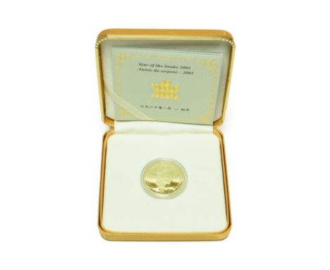 Canada Gold Proof 150 Dollars 2001 'Year of the Snake' struck by the Royal Canadian Mint; the obverse depicts the Queen's por