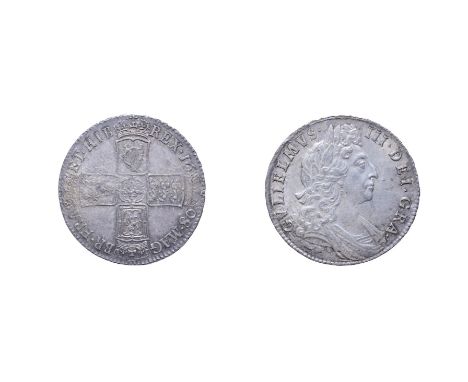 William III 1698 Halfcrown. Obv: First laureate and draped bust right. Rev: Cruciform shields. DECIMO edge. S. 3494. Some fle