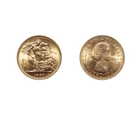 Elizabeth II 1957 Sovereign. Obv: First portrait right. Rev: St. George and the dragon, 1957 in exergue. S. 4125. Some contac