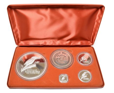 Australia, 'The Kookaburra Proof Issue Kilo Collection' 2002, a set of 5 x .999 silver proof coins struck by the Perth Mint c