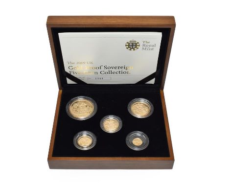 Elizabeth II, 5-Coin Gold Proof Sovereign Collection 2009 comprising: £5, double sovereign, sovereign, half sovereign &amp; q