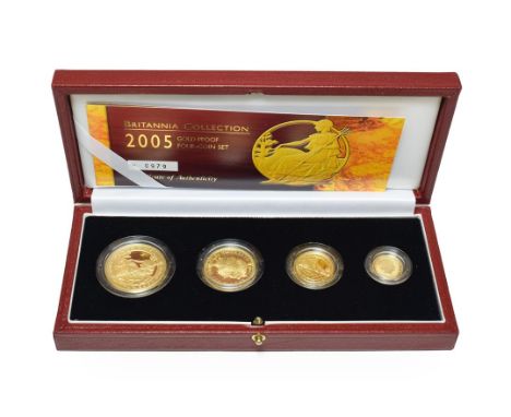 Elizabeth II, 4-Coin Gold Proof Britannia Collection 2005 comprising: £100 (1oz fine gold), £50 (1/2 oz), £25 (1/4oz) &amp; £