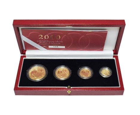 Elizabeth II, 4-Coin Gold Proof Britannia Collection 2000 comprising: £100 (1oz fine gold), £50 (1/2 oz), £25 (1/4oz) &amp; £