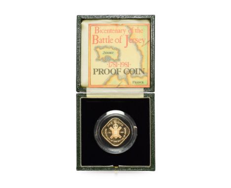 Jersey, Gold Proof One Pound 1981 'Bicentenary of the Battle of Jersey 1781-1981,' obv. Machin portrait of the Queen, rev. ba