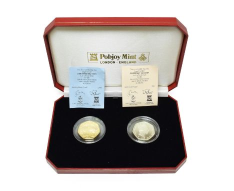 Isle of Man, 2-Coin 50p 'Christmas' Set 1996 struck by the Pobjoy Mint &amp; comprising: gold proof 50p obv. Maklouf portrait