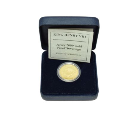 Jersey, Gold Proof Sovereign 2009 'King Henry VIII,' obv. Queen's portrait by Rank-Broadley, rev.  'HENRIC 8 DI GRA ANGL FRAN