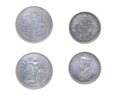 Great Britain, 1899, Bombay mint trade dollar. Obv: Standing figure of Britannia holding trident and shield with merchant shi