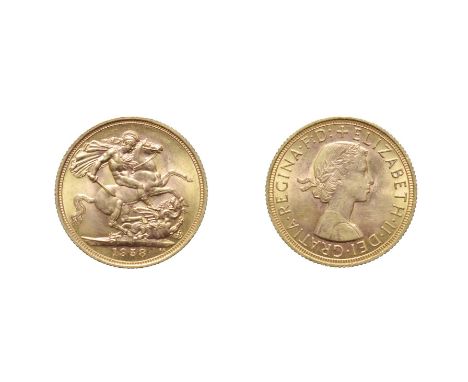 Elizabeth II 1958 Sovereign. Obv: First portrait right. Rev: St. George and the dragon, 1958 in exergue. S. 4125. Some contac