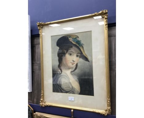 WATERCOLOUR HEAD AND SHOULDERS PORTRAIT OF A YOUNG LADY, in the manner of John Absolon, framed and glazed, 39cm x 28cm
