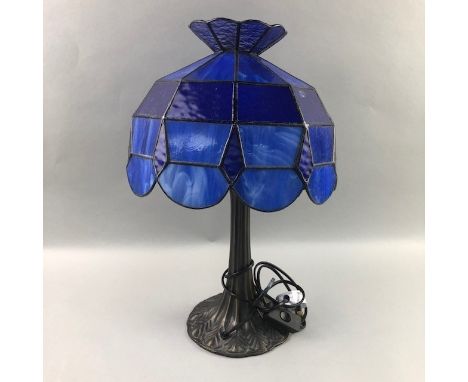 TIFFANY STYLE TABLE LAMP, with leaded glass shade, 47cm high