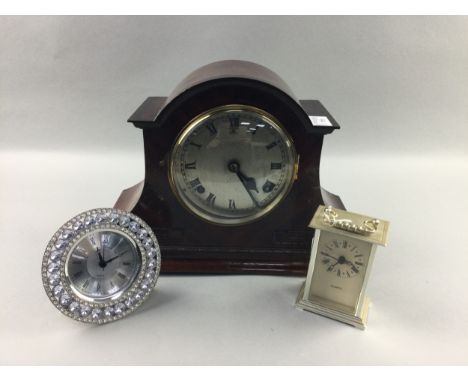 EDWARDIAN MAHOGANY MANTEL CLOCK, 26cm high, along with two other mantel clocks (3)