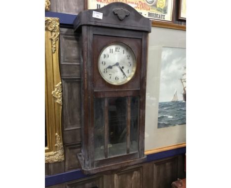 EARLY 20TH CENTURY OAK WALL CLOCK, 77cm high