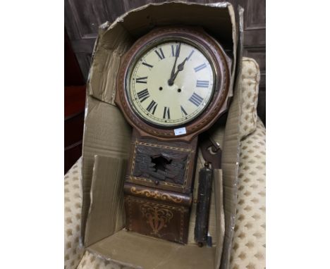 19TH CENTURY INLAID WALL CLOCK, 78cm high