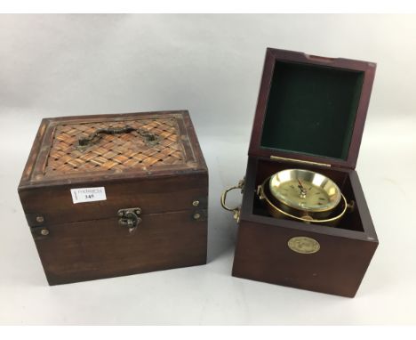 TWO BOULES SETS, each contained in mahogany travel trunk, along with a John Poole ships compass in case and other stained woo