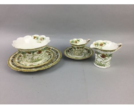 LATE 19TH CENTURY LONGTON TEA SERVICE, along with a Wedgwood Covent Garden coffee service, also a ceramic decanter modelled i