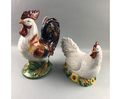 CERAMIC COCKERAL, 41cm high, along with a ceramic hen (2)