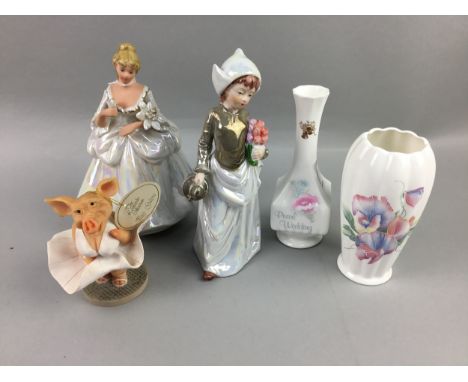 CERAMIC MUSICAL FIGURE, 22cm high, along with other figures, trinket boxes, small Caithness glass vases and Royal Doulton dri