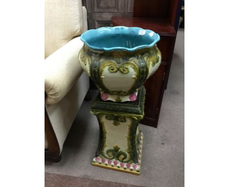 VICTORIAN CERAMIC JARDINIERE, on pedestal