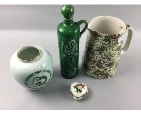 CROWN DUCAL JUG, decorated with mistletoe, along with other ceramics including a biscuit barrel, Crown Devon coffee cup and s