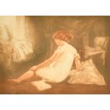 Manuel Robbe (1872-1936), 'Le Deshabille', etching in colour, 14" x 19.5".