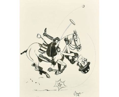 Bryn Parry (b. 1956), a humorous polo sketch, pen and ink, signed, 17.5" x 15.5".