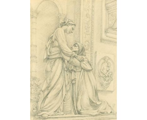 Circle of Edward John Poynter, 'The Visitation', pencil sketch, bears initials, 14.5" x 11".