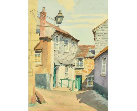James Marshall Heseldin (1887-1969) British, view of old buildings in a port town, watercolour, signed, 8.5" x 6.25".