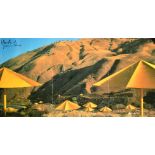 Christo and Jean-Claude, The Umbrellas USA, colour print, signed, 19.5" x 39", (A/F).