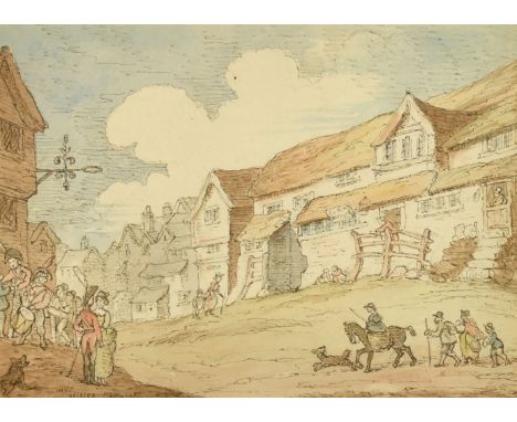 Mid-19th Century English School, 'Bathurst', figures on a town street, watercolour, signed with initials W R C, 6.75" x 9.5",
