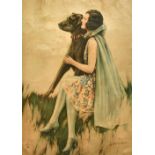 James Bacon and Sons, a group of three portraits of Art Deco ladies, lithograph on silk, each 13.