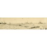 William Lionel Wyllie (1851-1931) British, Scapa Flow, etching, signed in pencil, 4" x 13".