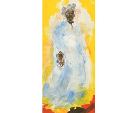 Late 20th Century, 'Blue Jellabiyah', A full length portrait of a man, gouache, indistinctly signed and dated 1995, 15.5" x 7