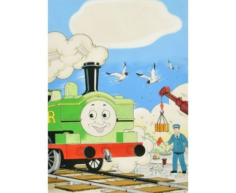 Timothy Marwood (1954-2008), a scene from Thomas the Tank Engine, watercolour, possibly over a print base, signed and dated 8