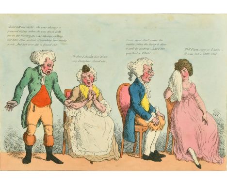 After George Moutard Woodward, 'The Discovery or Little Faux Pas', hand coloured etching, early 19th Century, 10" x 13".