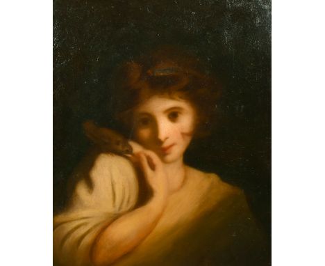 A 19th Century, Portrait of a young girl with a bird on her shoulder, oil on canvas, 22" x 18".