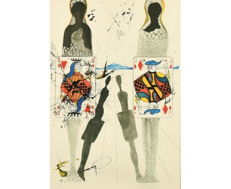 Salvador Dali, an illustration from Alice in Wonderland, 'The Queen Croquet', mixed technique printing, 16" x 11".