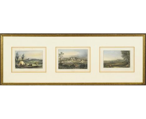             3 Ansichten der Stadt Gotha3 kolorierte Stahlstiche. 19. Jh. Passepartoutausschnitt je: 14 x 19 cm. Gerahmt &amp;