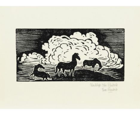                     PANKOK,             Otto(1893 Mülheim an der Ruhr - 1966 Wesel)    Drei PferdeHolzschnitt. Handschriftlic