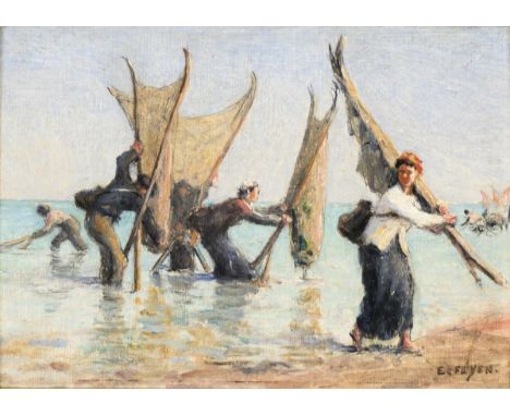                     FEYEN,             Eugène(1815 Bey-sur-Seille - 1908 Paris)    Fischer am StrandÖl/Malkarton. Rechts unte