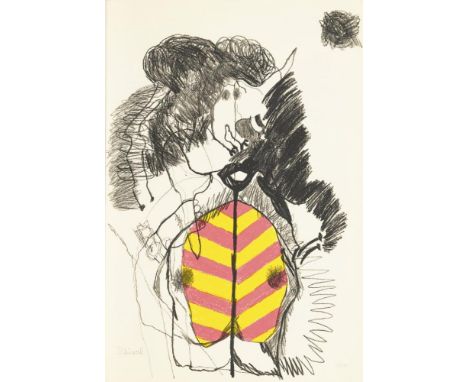                     SCHIWAL,     Abstrakte FigurFarboffsetdruck. Bleistiftsignatur. Exemplar: 40/1050. Blatt: 59 x 41 cm.   S