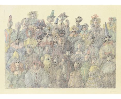                     FLORA,             Paul(1926 Glurns - 2009 Innsbruck)    "Grosses Puppenensemble"Farboffsetdruck. Bleisti