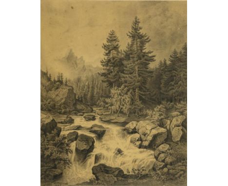                     VIERECK,             A    WaldlandschaftKohlezeichnung. Kohlesignatur. 1891. Blatt: 37 x 30 cm. Gerahmt &