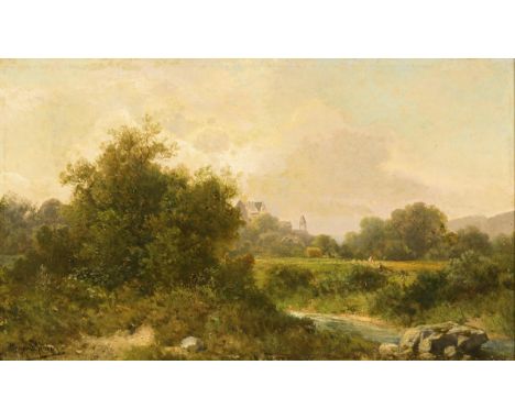                     SCHÖNBERGER,             Alfred von(1845 Graz - 1907 München)    Süddeutsche LandschaftÖl/Leinwand. Links